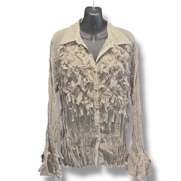 Dress U By Sharon Ruffled Button Top Shirt New Color: Sand Size: XL - Picture 1 of 11